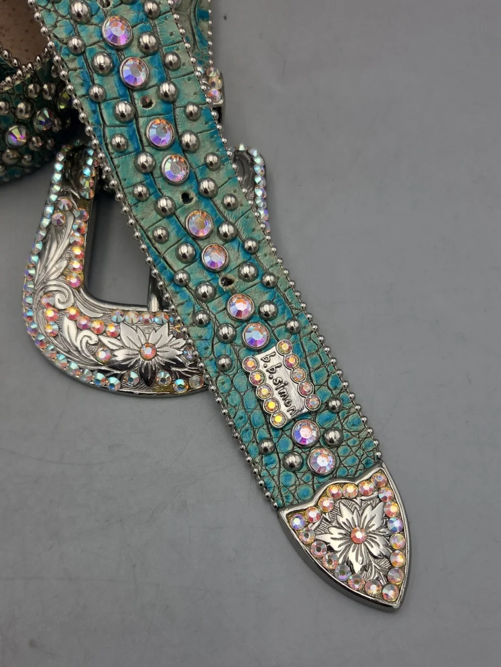 BB Simon Swarovski Belt Aqua Green Light Teal Women Medium